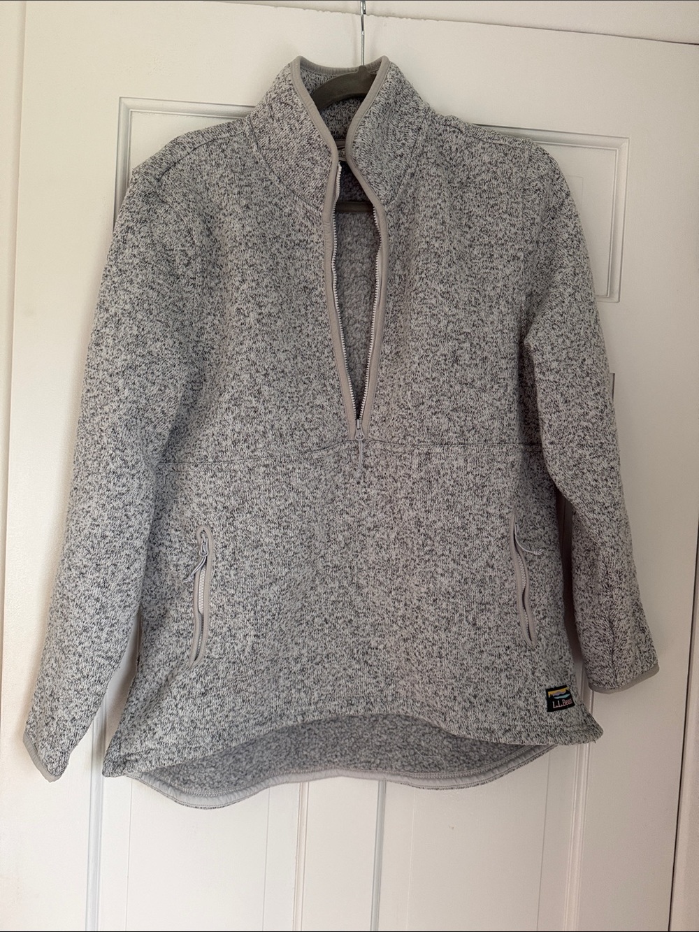 L.L. Bean Women's Heather Light Gray Quarter-Zip Turtleneck Pullover